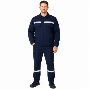 7/7 Gabardin %100 Pamuk Kapitoneli Reflektörlü Kışlık Lacivert İş Takımı