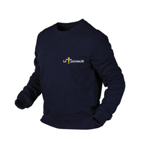 0 Yaka Logo Baskılı Sweatshirt Lacivert L