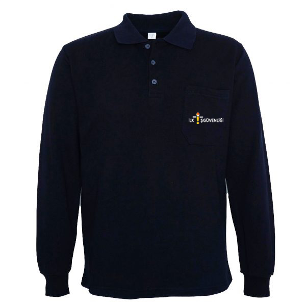 Polo Yaka Logo Baskılı Sweatshirt Lacivert