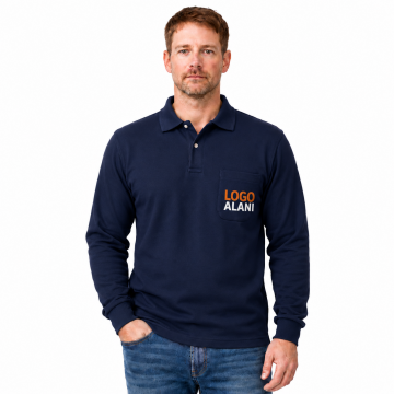 Polo Yaka Sweatshirt 2 İplik Lacivert Renk (Logo Baskılı)
