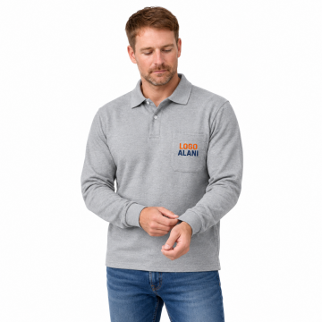 Polo Yaka Sweatshirt 2 İplik Gri Renk (Logo Baskılı)