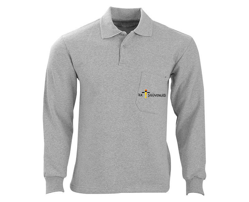 Polo Yaka Logo Baskılı Sweatshirt Gri
