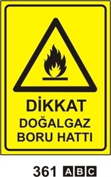 Dikkat Doğalgaz Boru Hattı 50x70 cm Saç (Galvaniz) 0,50mm