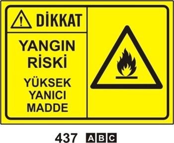 Dikkat Yangın Riski Yüksek Yanıcı Madde 50x70 cm Dekota (Forex) 3mm