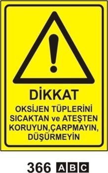 Dikkat Oksijen Tüplerini Sıcaktan ve Ateşten Koruyun 25x35 cm PVC (Plastik) 0,50mm