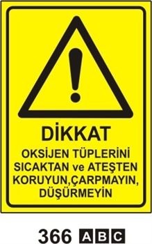 Dikkat Oksijen Tüplerini Sıcaktan ve Ateşten Koruyun 50x70 cm Dekota (Forex) 3mm