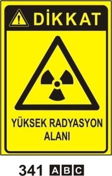 Dikkat Yüksek Radyasyon Alanı 35x50 cm Sticker (Yapışkanlı) Etiket