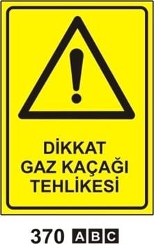 Dikkat Gaz Kaçağı Tehlikesi 25x35 cm PVC (Plastik) 0,50mm