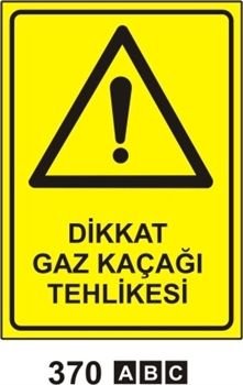 Dikkat Gaz Kaçağı Tehlikesi 25x35 cm PVC (Plastik) 0,50mm