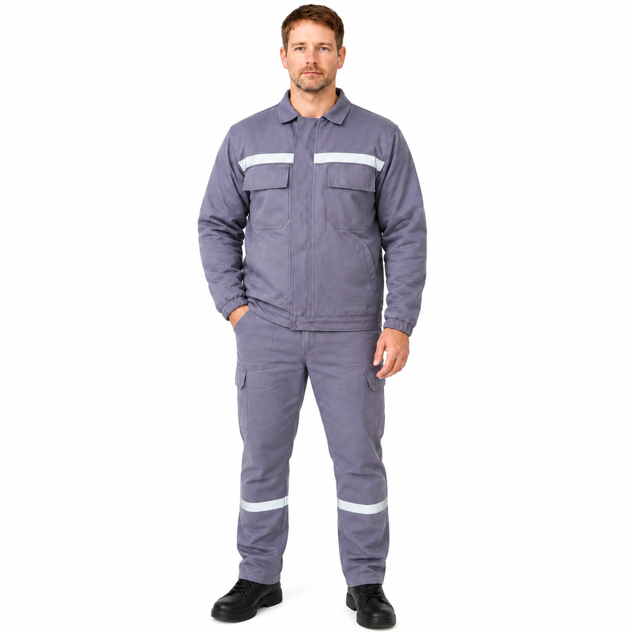 7/7 Gabardin %100 Pamuk Kapitoneli Reflektörlü Kışlık Gri İş Takımı