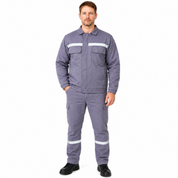 7/7 Gabardin %100 Pamuk Kapitoneli Reflektörlü Kışlık Gri İş Takımı