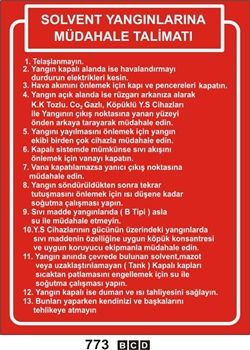 Solvent Yangınlarına Müdehale Talimatı 50x70 cm Saç (Galvaniz) 0,50mm