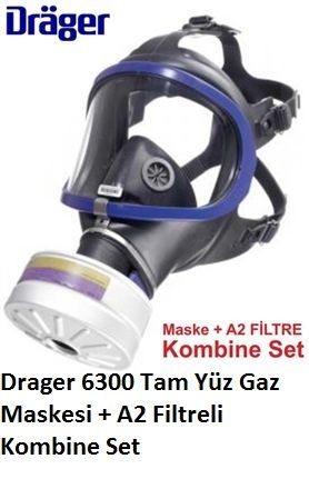 Drager 6300 Tam Yüz Gaz Maskesi + A2 Filtreli Kombine Set