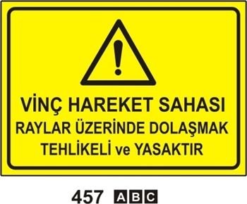 Vinç Hareket Sahası Rayların Üzerinde Dolaşmak Tehlikeli ve Yasaktır 25x35 cm Saç (Galvaniz) 0,50mm