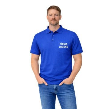 Polo Yaka Firma Logo Baskılı Tişört Mavi