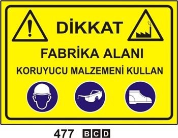 Dikkat Sıçrayan Parçalar Çapak Tehlikesi Koruyucu Gözlük Kullan 50x70 cm Saç (Galvaniz) 0,50mm