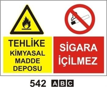 Tehlike Kimyasal Madde Deposu Sigara İçilmez 35x50 cm Dekota (Forex) 3mm