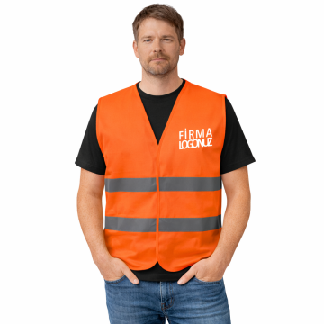 Logo Baskılı Turuncu İkaz Yeleği