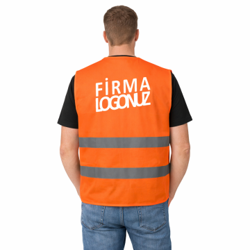 Logo Baskılı Turuncu İkaz Yeleği