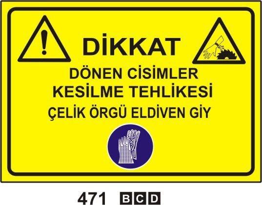 Dikkat Dönen Cisimler Kesilme Tehlikesi Çelik Örgü Eldiven Giy