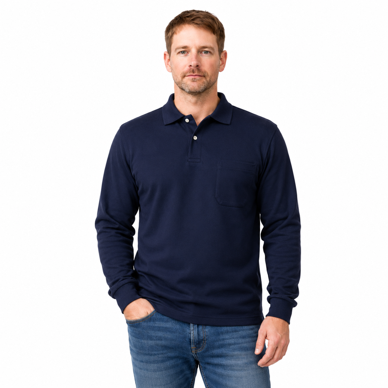 Polo Yaka Sweatshirt 2 İplik Lacivert Renk