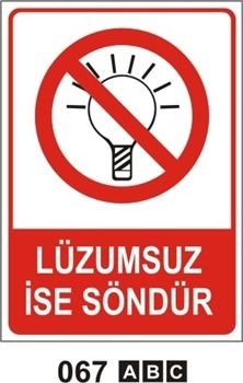Lüzumsuz İse Söndür 35x50 cm Sticker (Yapışkanlı) Etiket
