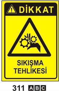 Dikkat Sıkışma Tehlikesi 50x70 cm Saç (Galvaniz) 0,50mm
