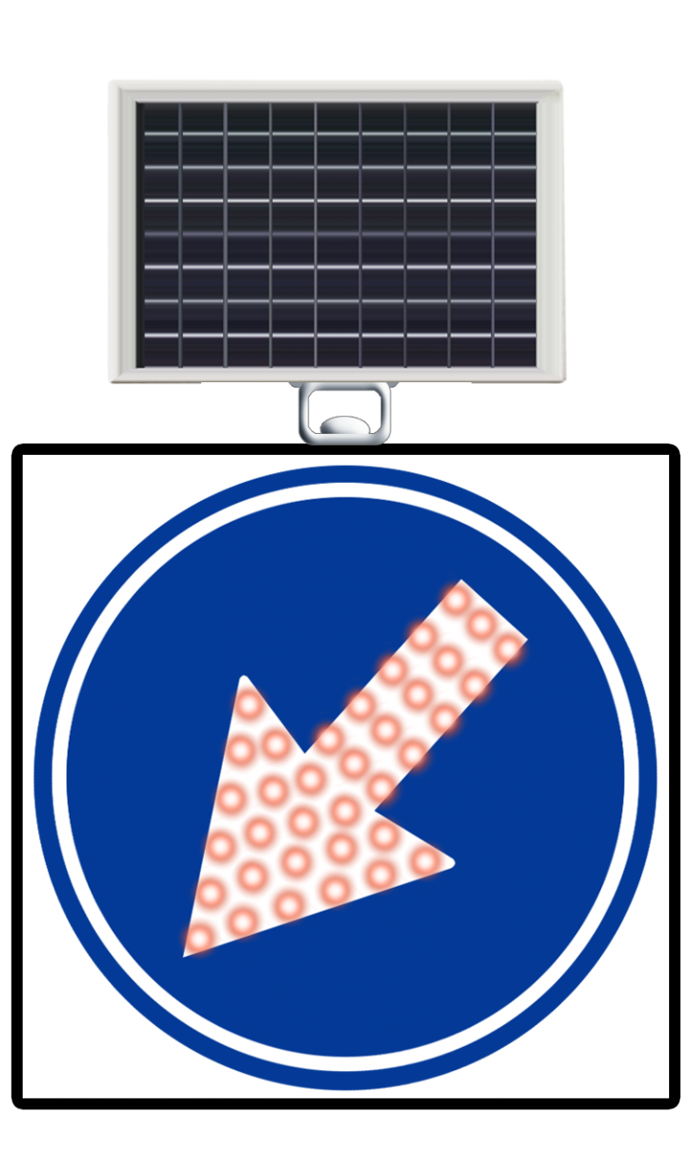 Güneş enerjili LED’li sola mecburi yön 600x600 mm