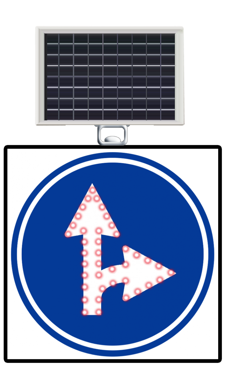 Güneş enerjili LED’li ileri ve saga mecburi yön 600x600 mm