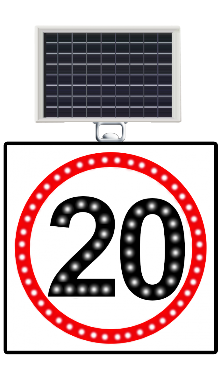 Güneş enerjili LED’li hız limiti 20km/h 600x600 mm