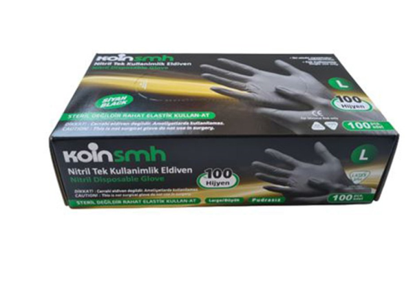 Koinsmh Siyah Nitril Muayene Eldiveni