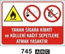 Yanan Sigara Kibrit ve Külleri Kağıt Sepetlere Atmak Yasaktır 25x35 cm Dekota (Forex) 3mm