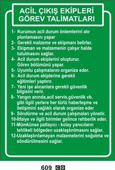 Acil Çıkış Ekipleri Görev Talimatları 25x35 cm PVC (Plastik) 0,50mm