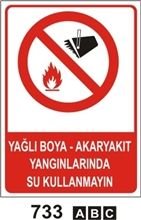 Yağlı Boya-Akaryakıt Yangınlarında  Su Kullanmayın 25x35 cm Saç (Galvaniz) 0,50mm