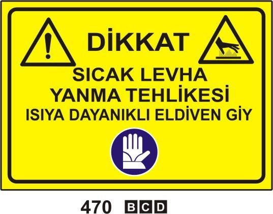 Dikkat Levha Sıcak Isıya Dayanıklı Eldiven Giy