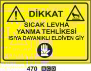 Dikkat Levha Sıcak Isıya Dayanakılı Eldiven Giy