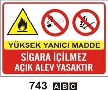 Yüksek Yanıcı Madde Sigara İçilmez Açık Alev Yasaktır 35x50 cm Saç (Galvaniz) 0,50mm