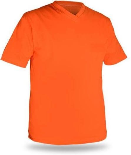 V Yaka Penye Tişört Kısa Kollu Turuncu L