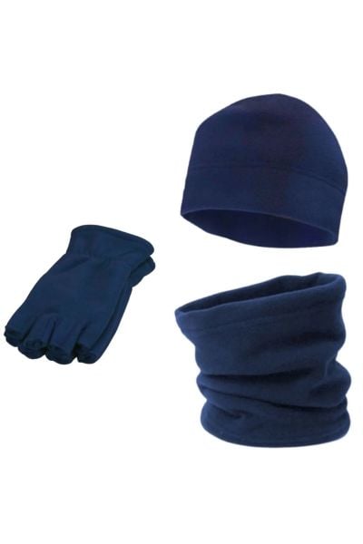 Polar Lacivert Bere Boyunluk Ve Eldiven - 3'lü Set