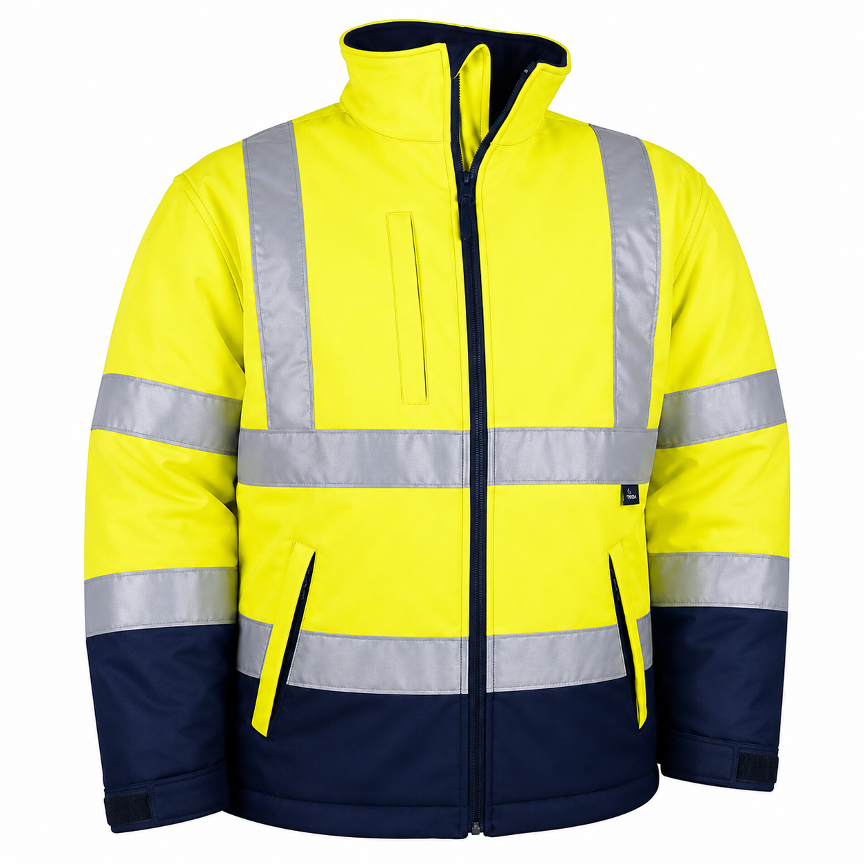 Izrasa Sm-01 Yüksek Görünümlü Reflektörlü İki Renkli Kolları Çıkmalı Sarı Lacivert Softshell Mont